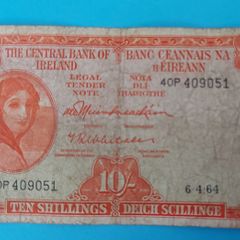 Irish 1964 Lavery ten shilling banknote in Fine  condition