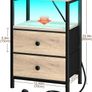 Bedside Table with LED Light, Small Side Table with Charging Station, Bedside Cabinet with 2 Fabric Drawers and Open Storage Shelf, Nightstand for Living Room, Bedroom, Gray Image 6