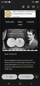 60X Jack B Yeats 10 Euro Silver Proof Coin 2012 From The Irish Central Bank Silver 1oz or 1 standard ounce coin.