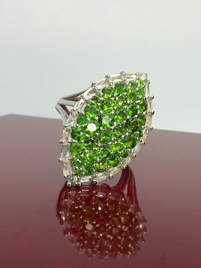 Silver Chrome Diopside & White Topaz Halo Ring