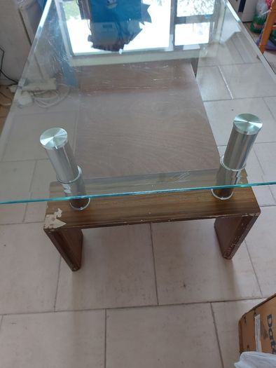 Glass Coffee Table with Timber Shelf, 109cm long x 60cm  wide x 56cm high