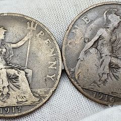 Great Britain 1917 1916 Penny Coins x2