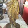 Antique Sculpture a gilt-bronze cast-metal Spanish Conquistador. On his torso is a Cross Pattee, a historical motif commonly associated with Christian military orders and medieval heraldry Image 4