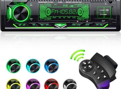 Car Stereo Bluetooth,  Car Radio Bluetooth 5.0 Hands-free1 Din Universal Built-in Microphone, 4X65W Car Radio Receiver, USB/TF/FM/AUX/WMA/WAV/MP3 Media Player with 7 Colorful Lights
