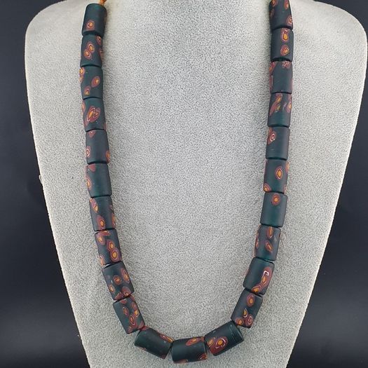 Vintage Cylinder Shape Gabri Style Eyes Glass Beads Necklace Strand