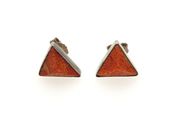 Vintage 925 Sterling Silver &amp; Red Coral Stud Earrings