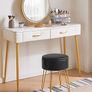 Faux Leather Round Footrest Stool with Storage Ottoman, Makeup Vanity Chair Side Table, PU Dressing Table Seat, Removable Cover, Golden Steel Legs, Black Image 7