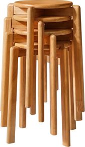 4pcs Solid Wood Round Stool, Shoes change Stool, Dressing Stool, Small stool, Stackable Stools for Living Room, Dining Room, Kitchen, Classroom, 27/27/45CM Natural Color