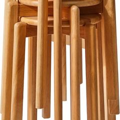 4pcs Solid Wood Round Stool, Shoes change Stool, Dressing Stool, Small stool, Stackable Stools for Living Room, Dining Room, Kitchen, Classroom, 27/27/45CM Natural Color