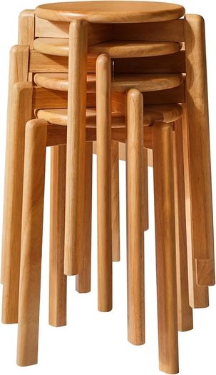 4pcs Solid Wood Round Stool, Shoes change Stool, Dressing Stool, Small stool, Stackable Stools for Living Room, Dining Room, Kitchen, Classroom, 27/27/45CM Natural Color