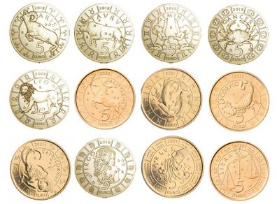 San Marino 5 Euro Coin Zodiac Coins Full Set with Box 2018-2021