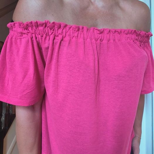 Pink Flare Open Shoulders Top, NEW LOOK, Size 10