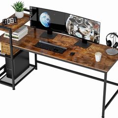 MULTIPLE SIZES AVAILABLE Computer Desk, Computer Desk with Bookshelf, Study Computer Laptop Table with 4 Tier DIY Storage Shelves Writing Table for Home Office Bedroom,160x60x110cm