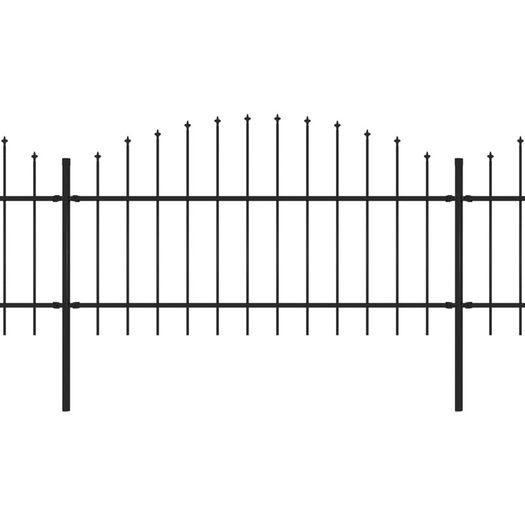 Garden Fence with Spear Top Steel (1-1.25)x15.3 m Black