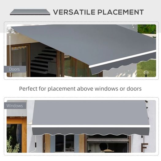 Manual Retractable Patio Awning Shelter UV Protection, 2.5mx2m
