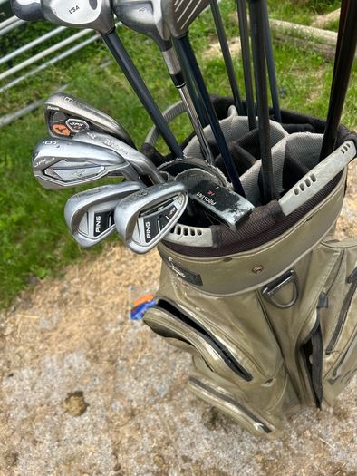 Drivers, woods, irons, putter and bag for sale read description