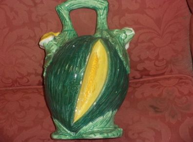 antiques majolia water jug in the shape of a mellan