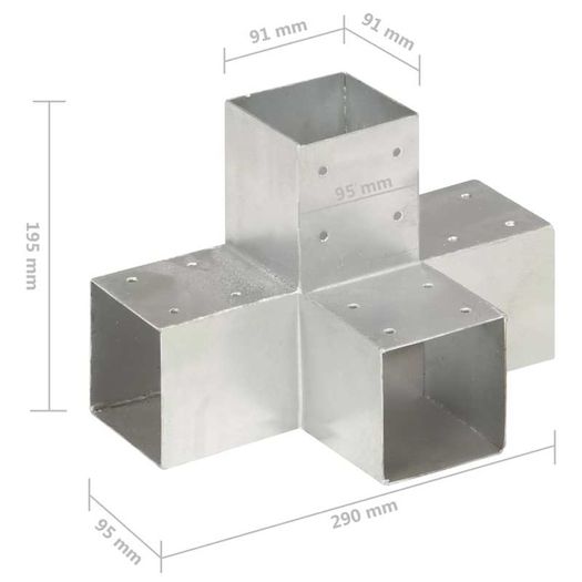 Post Connectors 4 pcs x Shape Galvanised Metal 91 x 91 mm