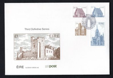 1985 Ireland Architecture Definitive (Third) Stamp Series (24p, 28p, 37p & 44p) Department of Post & Telegraphs First Day Cover (FDC)