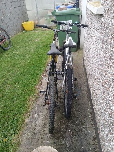 2 bikes silver one medium black one large