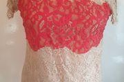 Ladies Lace Effect Top Blouse By Porcelain Beige &amp; Red Measurements In Listing