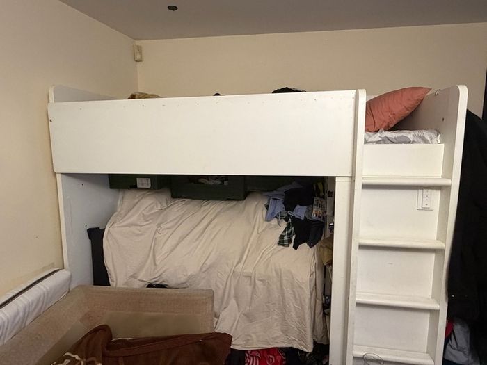 DOUBLE-DECKER with desk and wardrobe