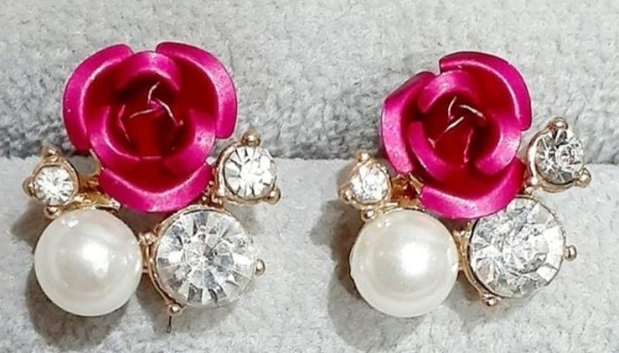Pink Flower and Stone Earrings