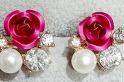Pink Flower and Stone Earrings