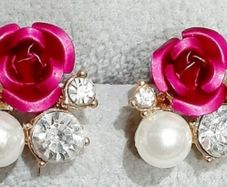 Pink Flower and Stone Earrings