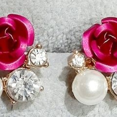 Pink Flower and Stone Earrings