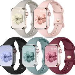 5 Pack Straps Compatible for Apple Watch Strap 38mm 40mm 41mm 42mm 44mm 45mm 46mm 49mm, Soft Silicone Sport Band for iWatch Series 11 10 9 8 7 6 5 4 3 2 1 SE SE3, Women Men