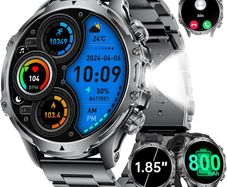 Smart Watch for Men with 800mAh/LED Flashlight, 1.85'' Smartwatch with Bluetooth Call/30+ Days Standby/Health Monitor, IP68 Waterproof Sport Tactical Military Fitness Tracker Watch for Android iOS