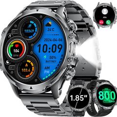 Smart Watch for Men with 800mAh/LED Flashlight, 1.85'' Smartwatch with Bluetooth Call/30+ Days Standby/Health Monitor, IP68 Waterproof Sport Tactical Military Fitness Tracker Watch for Android iOS