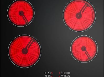 4 Burner Electric Ceramic Hob, 6000W Built-in Electric Hob, 9 Power Levels, Timer, Child Lock, Pause Function, Residual Heat Indicator, Hardwired