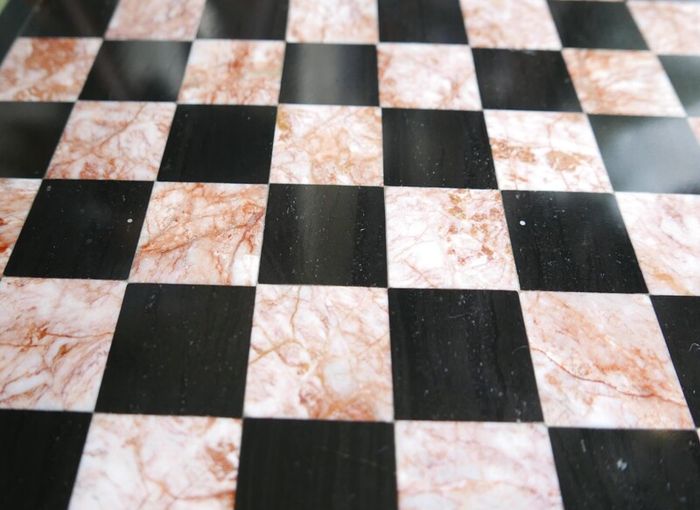 Vintage Marble Chess Board, 14 inch and Handcrafted African Soapstone Chess Set (king 6")