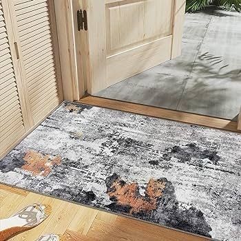Washable Rugs Small Non Slip Area Rugs for Bedroom Machine Washable Rugs Living Room Soft Short Pile Rug Indoor Entry Floor Rug Non Shedding Dense Abstract Chic Ink Splash Rug 60x110CM Blue