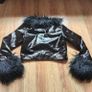 Brand new Faux-fur-trimmed cropped leather jacket, size 8 Image 5