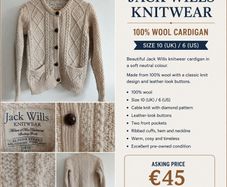 Jack Wills 100% Wool Cable-Knit Cardigan