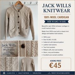 Jack Wills 100% Wool Cable-Knit Cardigan
