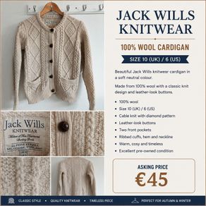 Jack Wills 100% Wool Cable-Knit Cardigan