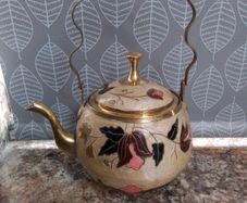 Large Brass / Enamel Teapot