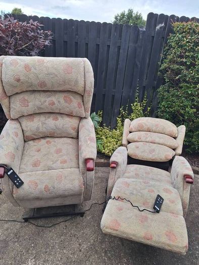 Two dual motor riser recliner electric armchairs
