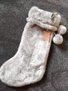 Luxury Super Soft Faux Fur Trim Christmas Stocking Silver Grey
