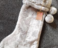Luxury Super Soft Faux Fur Trim Christmas Stocking Silver Grey