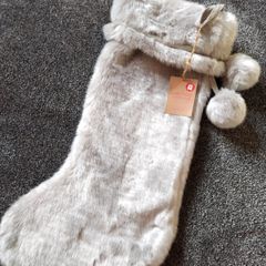 Luxury Super Soft Faux Fur Trim Christmas Stocking Silver Grey