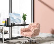 Faux Fur Computer Desk Chair, Vanity Chair with Adjustable Height, Swivel Wheels for Office, Bedroom, Pink