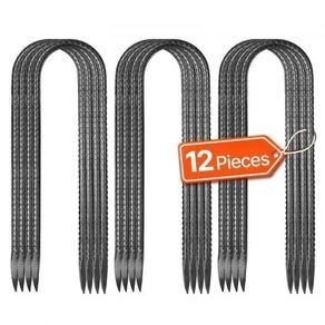 254x55,88mm / 10-Inch 12 Pack Rebar Stakes Heavy Duty U Shape Galvanized Ground Anchors