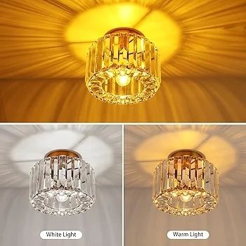 Ceiling Lights, Semi Flush K9 Crystal Chandelier Lamp with Metal Lampshade, E27 Gold Ceiling Lighting, Modern Light Fittings for Kitchen Hallway Living Room Bedroom Hall Home Decoration