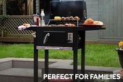 George Foreman Large Charcoal BBQ in Black Outdoor Smoker Barbecue Portable BBQ with Lid Cover, Adjustable Grill and Integrated Temperature Gauge,
