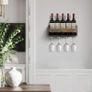 Wall Mounted Wood 5 Bottles Wine Rack with 4 Stemware Glass Holders, Vintage Wine Storage Display Shelf, for Kitchen, Dining Room, Bar,40x15x11cm,Rustic Brown Image 2